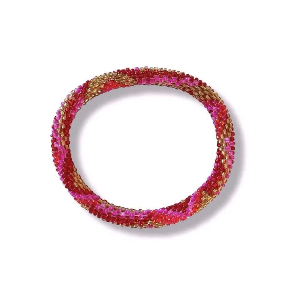 Pink Beaded Roll On Bracelet